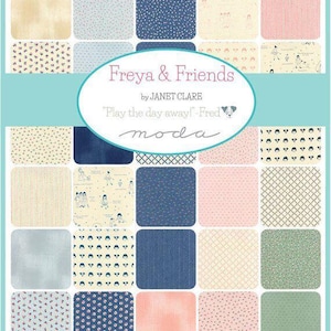 Freya and Friends by Janet Clare Moda - Curated Collection - Precuts - Charm Pack - 5&quot; Squares - 100% Quilting Cotton - 42ct