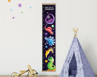 Personalised Height Chart | Space Dinosaurs | Kid's growth chart | Children's Decor | How tall am I | Nursery wall Hanging | Canvas Chart