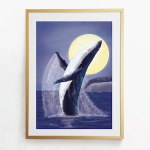 Whale Print Humpback Whale Wall Art Illustrated Ocean Print Wall Decor Ocean Print image 1