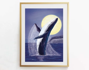Whale Print | Humpback Whale Wall Art | Illustrated Ocean Print | Wall Decor | Ocean Print