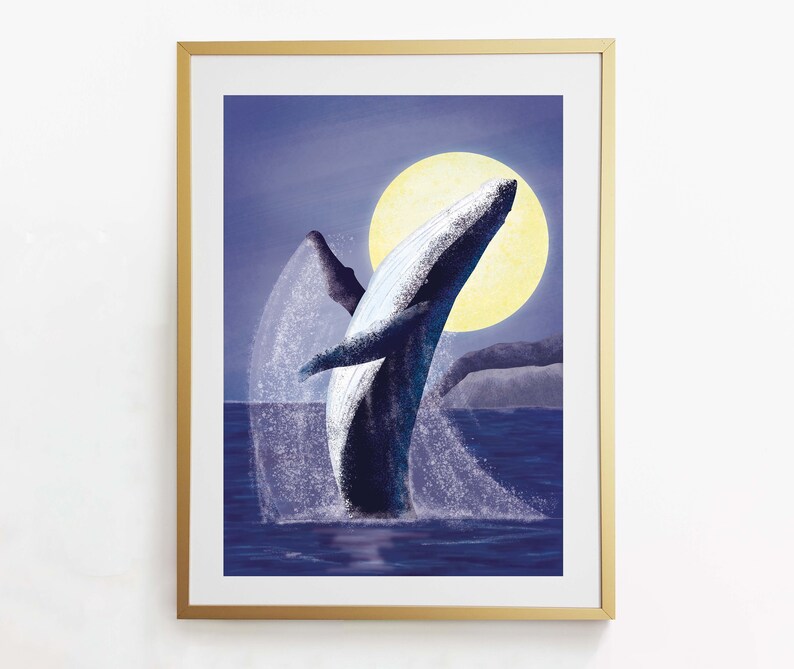 Whale Print Humpback Whale Wall Art Illustrated Ocean Print Wall Decor Ocean Print image 1