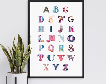Typography Wall Art | Lettering Print | Alphabet Wall Decor | Letter Artwork