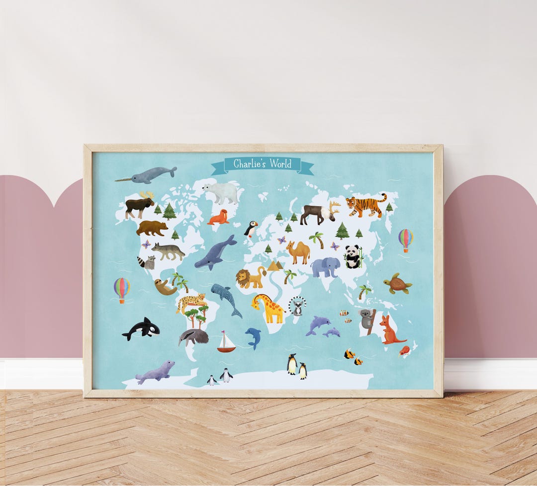 Custom Animal World Map for Kids | Educational Atlas Print ...