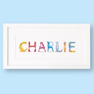 Impressões de nomes personalizados | Impressão de bebê | Arte de berçário emoldurada | Impressão do alfabeto | Carta Animal | Presente para bebê | Chá de bebê | Ilustração |