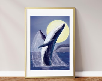 Whale Print | Humpback Whale Wall Art | Illustrated Ocean Print | Wall Decor | Ocean Print