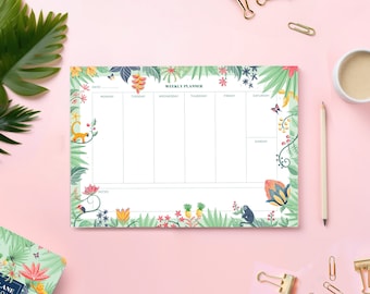 Weekly Planner | A4 Desk Pad |  To do List | Family Planner | Schedule | Stationary | Life Planner  |  Tropical Note Pad