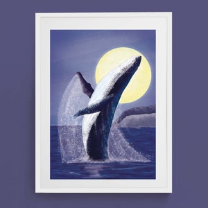 Whale Print Humpback Whale Wall Art Illustrated Ocean Print Wall Decor Ocean Print image 2