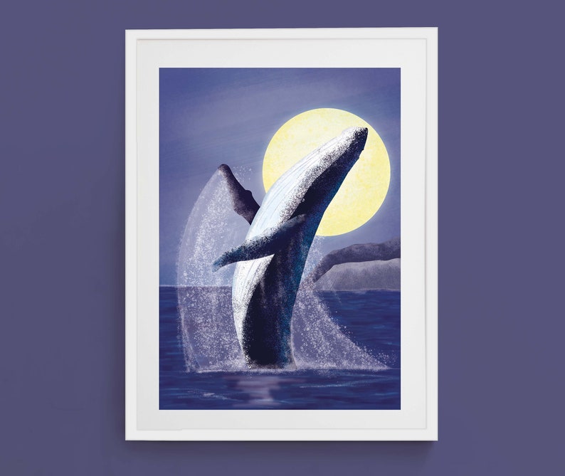 Whale Print Humpback Whale Wall Art Illustrated Ocean Print Wall Decor Ocean Print image 2