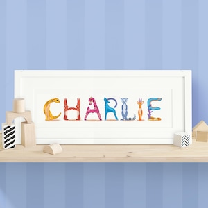 Personalised Name Prints | Framed Nursery Art | Alphabet Print | Animal Letter | Baby Gift | Baby Shower | Illustration |