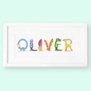 Personalised Name Print | Dinosaur Alphabet  | Framed Art | Baby Gift | Baby Shower | Illustration | Kid Room Art