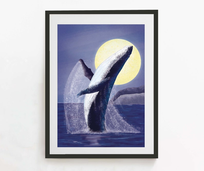 Whale Print Humpback Whale Wall Art Illustrated Ocean Print Wall Decor Ocean Print image 3