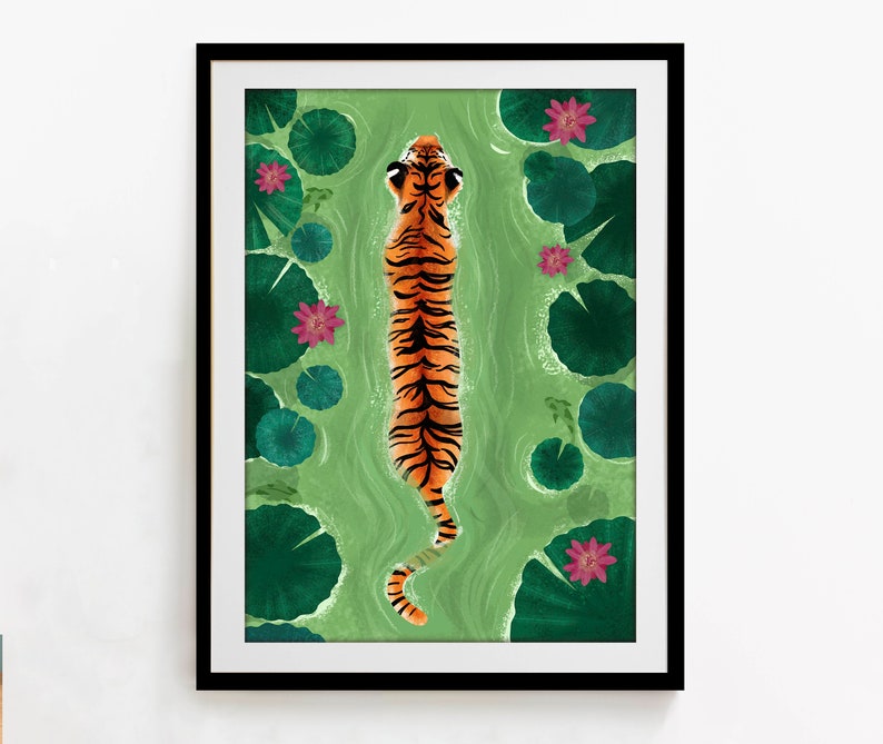 Tiger Wall Art Illustrated Tiger Print Wall Decor Etsy