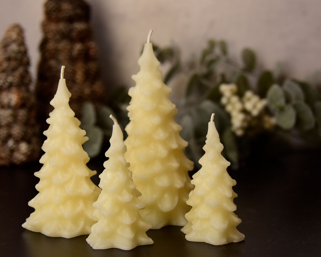 Christmas Tree Candles set of 4 Pure Ivory Beeswax Handcrafted Natural