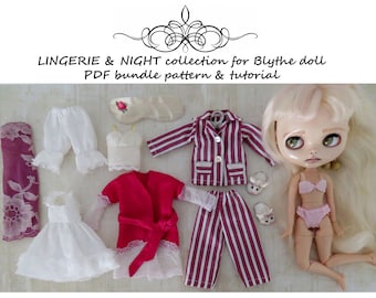 Blythe Doll Lingerie & Nightwear Tutorials – Capsule Set: Underwear, Pyjamas, Slip Dress, Camisole, Peignoir, Slippers – PDF Bundle