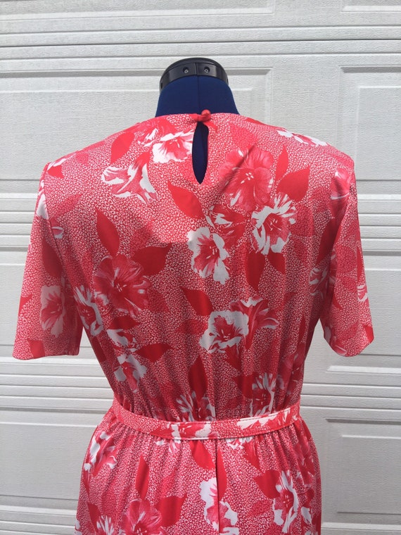 Red floral print vintage 70's dress, size Large - image 6