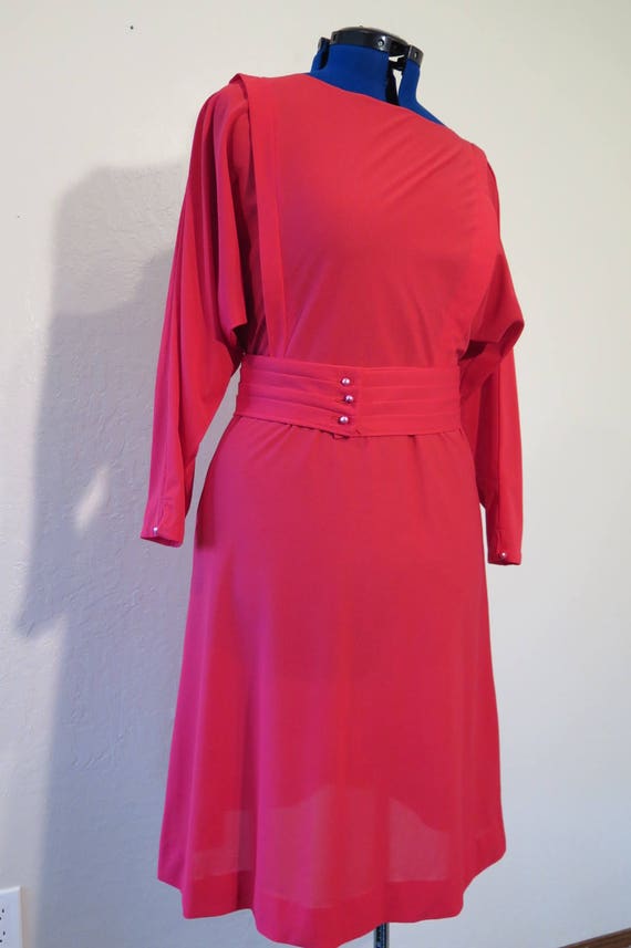 Vintage Red Cocktail Dress, Pearl buttons, Rockab… - image 1