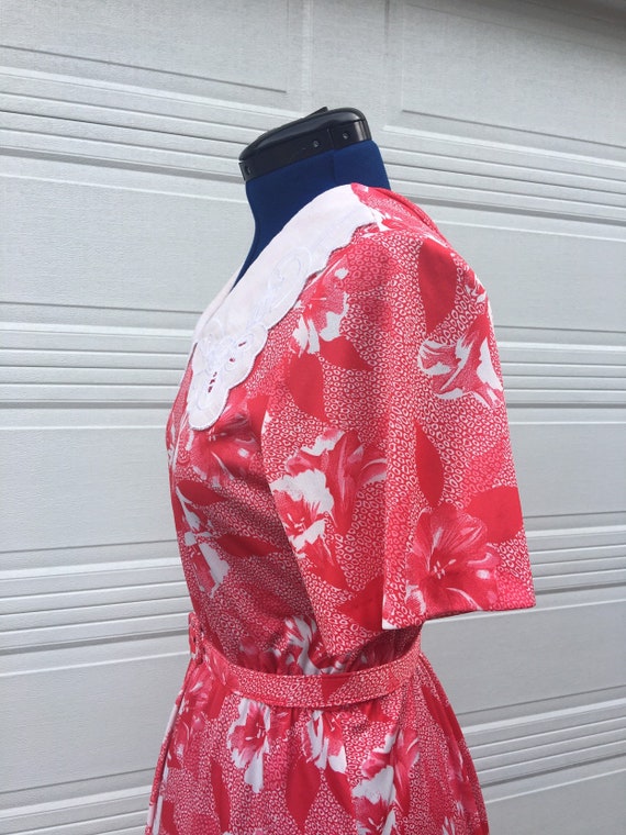 Red floral print vintage 70's dress, size Large - image 10