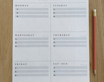Vertical Printable Weekly Planner, Printable Weekly Planner, PDF Download, Vertical Printable Planner