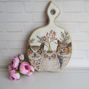 Owl Wooden Cutting Board Rustic Cheese & Charcuterie Board Bird Lover Kitchen Gift
