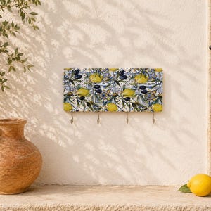 Llavero de limón para pared / Perchero de madera con ganchos / Decoración mediterránea de cítricos