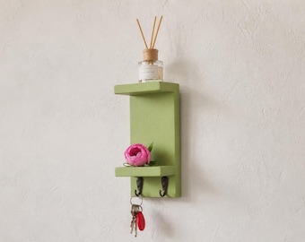 Mensola portachiavi verticale con ganci / Portachiavi da parete in legno / Organizzatore per ingresso con piccole mensole / Arredamento minimalista per appartamento