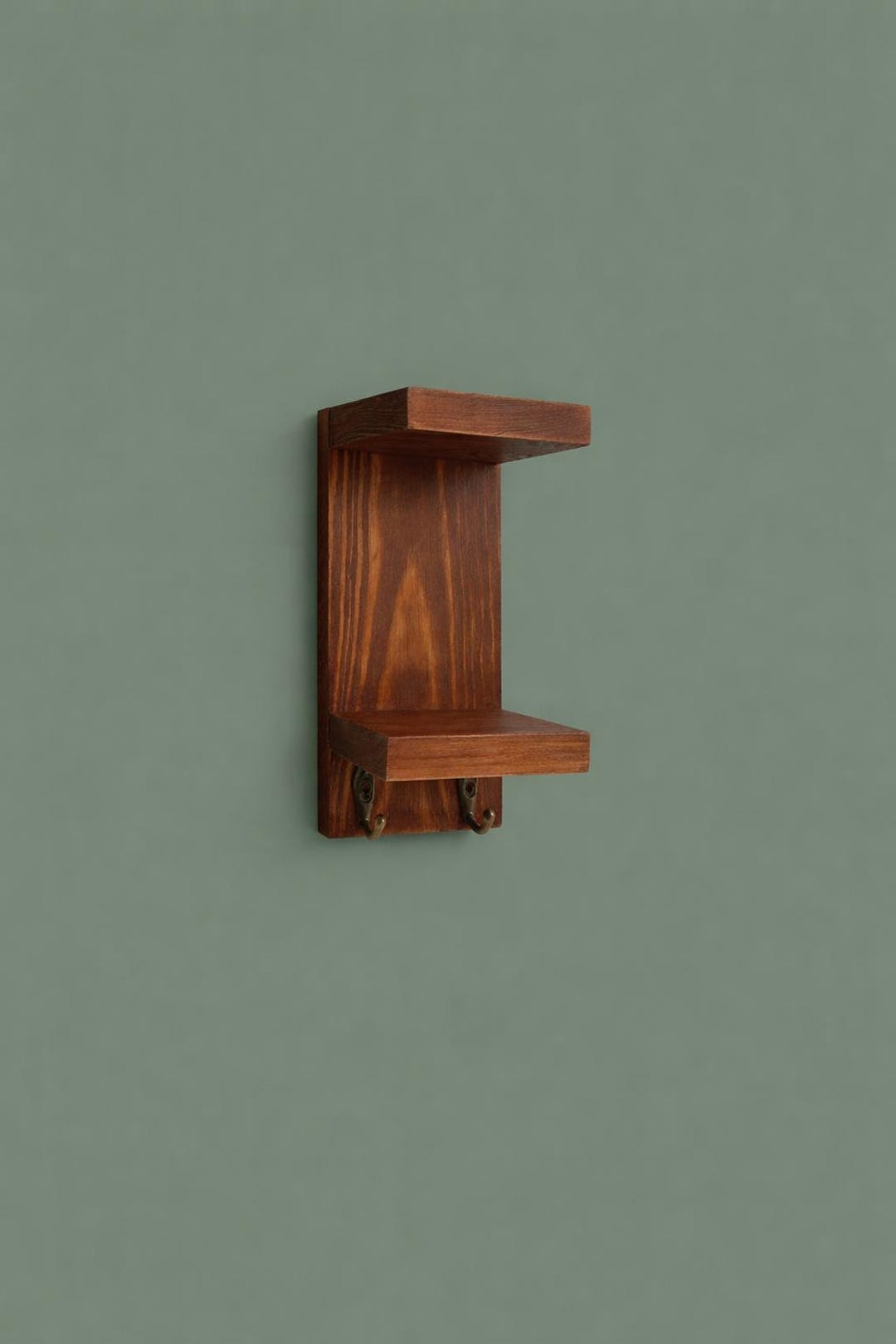 Vertical Small Wall Key Holder With Shelf and Hooks | Rustic Wooden ...