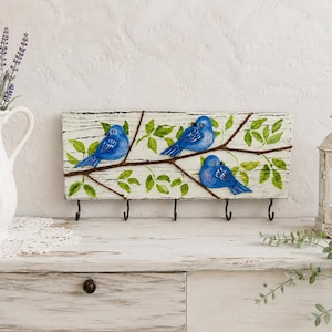 Llavero con forma de pájaro para pared / Perchero rústico de granja con ganchos / Decoración para la entrada de una casa de campo