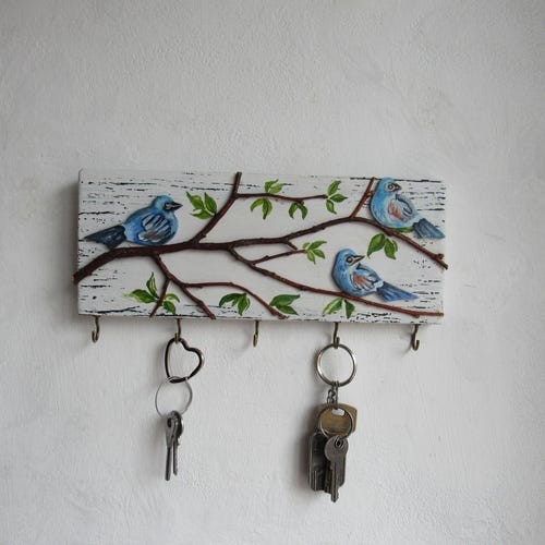 Portachiavi Da Parete In Legno Con Motivo Montagna - 5 Ganci In Lega, Dimensioni 30x19 Cm, Per Ingresso E Cucina