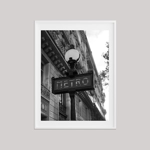 Paris Iconic Metro Sign Photo, Parisian Metro Print, Black and White Travel Poster, Paris Wall Art Gallery, Paris Sight Architecture Photo