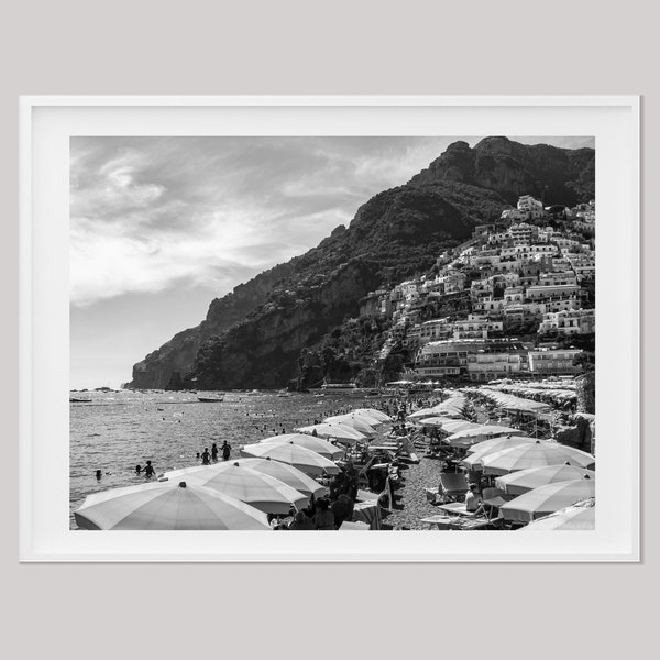 Italy Photo Print, Positano Beach Photo, Black White Poster, Art for Work Station, Coastal Home Decor, Living Room Wall Art, Amalfi Coast