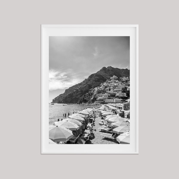 Positano Beach Print, Positano Photograph, Amalfi Coast Poster, Black White Print, Beach Wall Poster, Italy Photo Print, Home Printable Gift