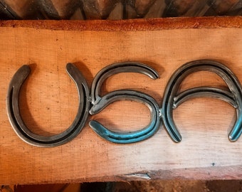 USA metal art handmade from old horseshoes