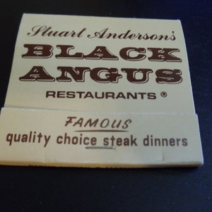 Stuart Anderson's Black Angus Restaurants Matchbook and Advertising