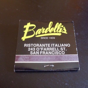 Bardelli&#39;s Ristorante San Francisco, CA Matchbook (não utilizado)
