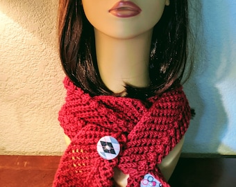 Woman's Scarf, Lace Scarf, Lady's Scarf, Woman's Lightweight Scarf, Two Color Scarf, Button Scarf, All Season Scarf, Braided Fringe Scarf
