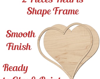 May include: Two unfinished wooden heart-shaped frames ready to be glued and painted. The frames are smooth and have a natural wood finish.  2 Pieces Hearts Shape Frame. Smooth Finish. Ready to Glue & Paint.