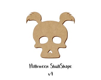 Recorte de calavera de Halloween en MDF – Forma de calavera de madera – Diseño 4 (calavera con cola de cerdo)