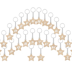 Llavero con letras del alfabeto iniciales de madera en forma de estrella, regalo perfecto para decorar, bricolaje, madera ecológica