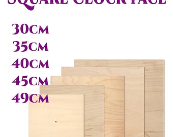 Wooden Wall Square Clock Face Size 30 - 49cm Craft Blanks 8mm Centre Hole made from 3mm Birch Plywood not MDF - Quantity Discount