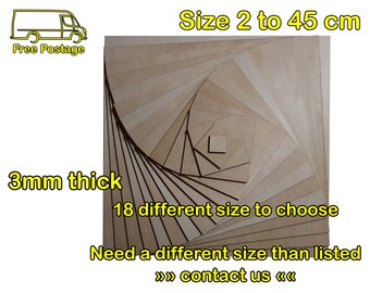 Cuadrados de madera, perfectos para manualidades, tamaño de 2 a 45 cm, hechos de madera contrachapada de 3 mm, no MDF