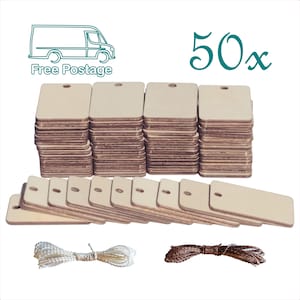 50x Wooden Gift Tags: Ready for Your Creative Touch! Perfect for Weddings, Plants, Packaging, Decor Crafts & Favors - 3mm Birch Plywood
