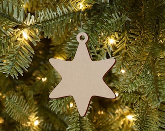 Wooden Christmas Star Decoration Shape Xmas MDF Bauble Craft Tag Ornament v3