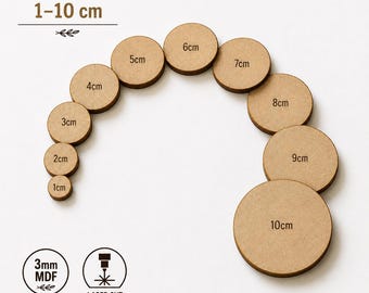 Círculo de madera de 1 a 10 cm, MDF de 3 mm, cortado a láser, piezas para manualidades, paquete de 10 a 100, etiquetas DIY, base para adornos