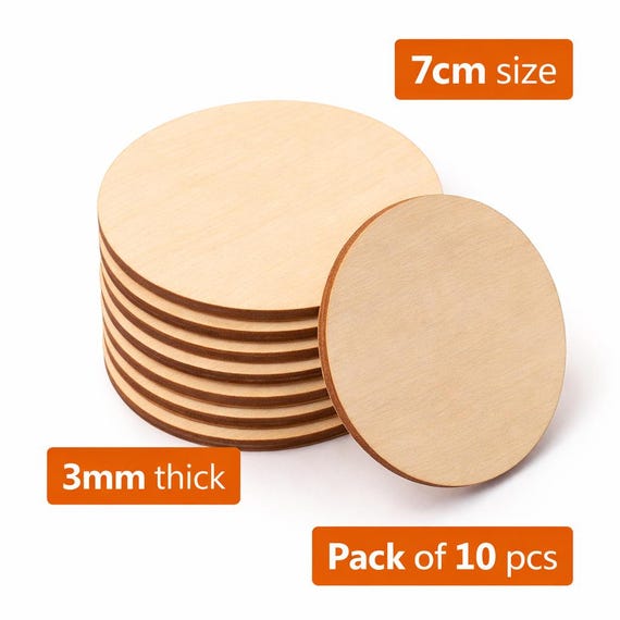 10 x Wooden Circle Shapes, Plain Wood Craft Tags 70mm (7cm