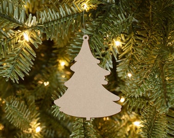 Árbol de Navidad de madera Forma MDF Xmas Bauble Decoración Craft Tag Ornament v1