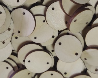 Discos de madera con 2 agujeros – 4 cm (40 mm) de contrachapado de abedul, etiquetas para manualidades, círculos para calendarios de cumpleaños