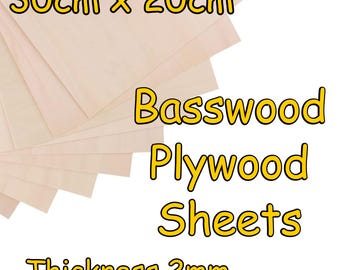 Basswood Sheets 2mm Thick 30x20cm Wood for Crafts, Laser Cutting, Wood Burning, Architectural Models, Staining