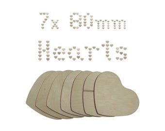 7 × 80 mm Wooden Hearts Shapes – Laser-Cut Birch Plywood Hearts DIY Craft Blanks
