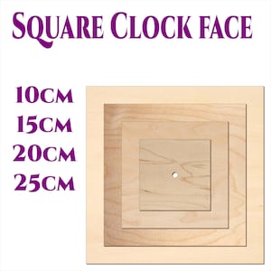 Peut inclure: Face d'horloge carrée en bois brut avec quatre carrés concentriques, disponible en tailles 10cm, 15cm, 20cm et 25cm.