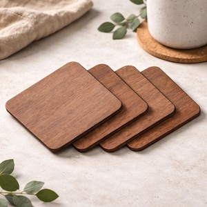 Walnuss Sperrholz Untersetzer 9.5 cm - 3 mm Laser-cut quadratische und runde Holzrohlinge für Bastelarbeiten und Decoupage